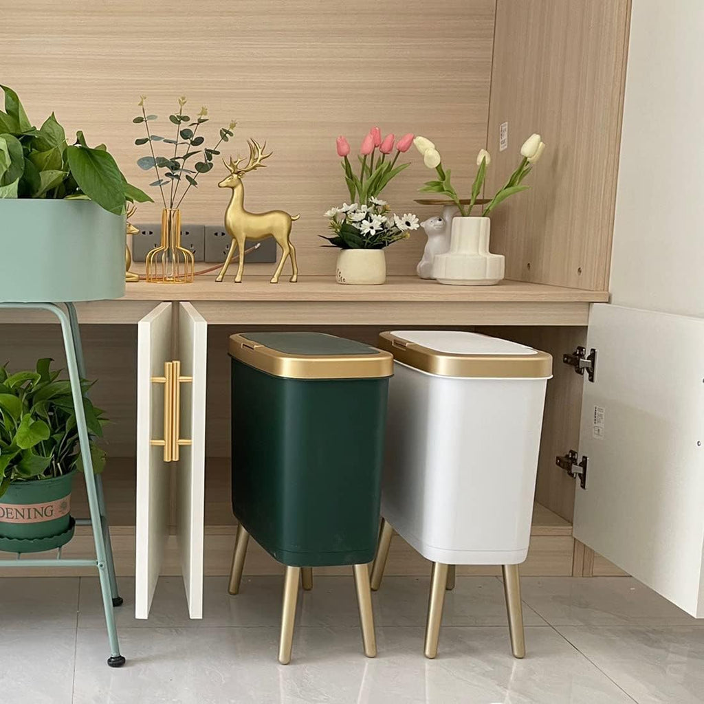 Procade Green Bathroom Trash Can with Lid,4 Gallon Retro Gold Garbage Can