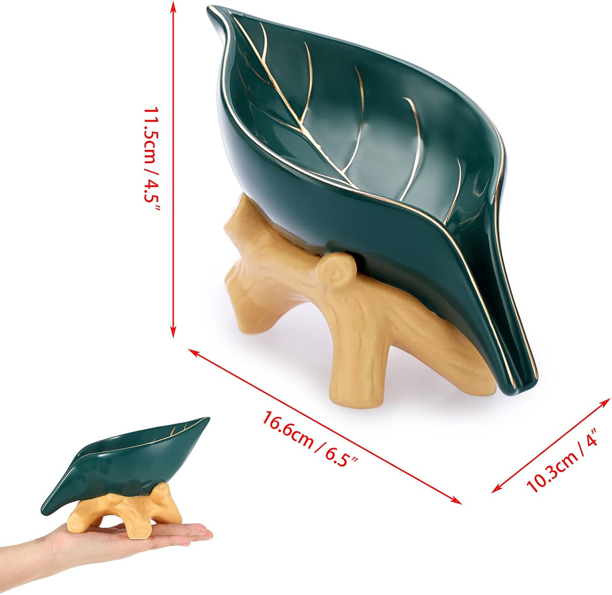 JUXYES Ceramic Leaf Shape Self Draining Waterfall Soap Dish Holder