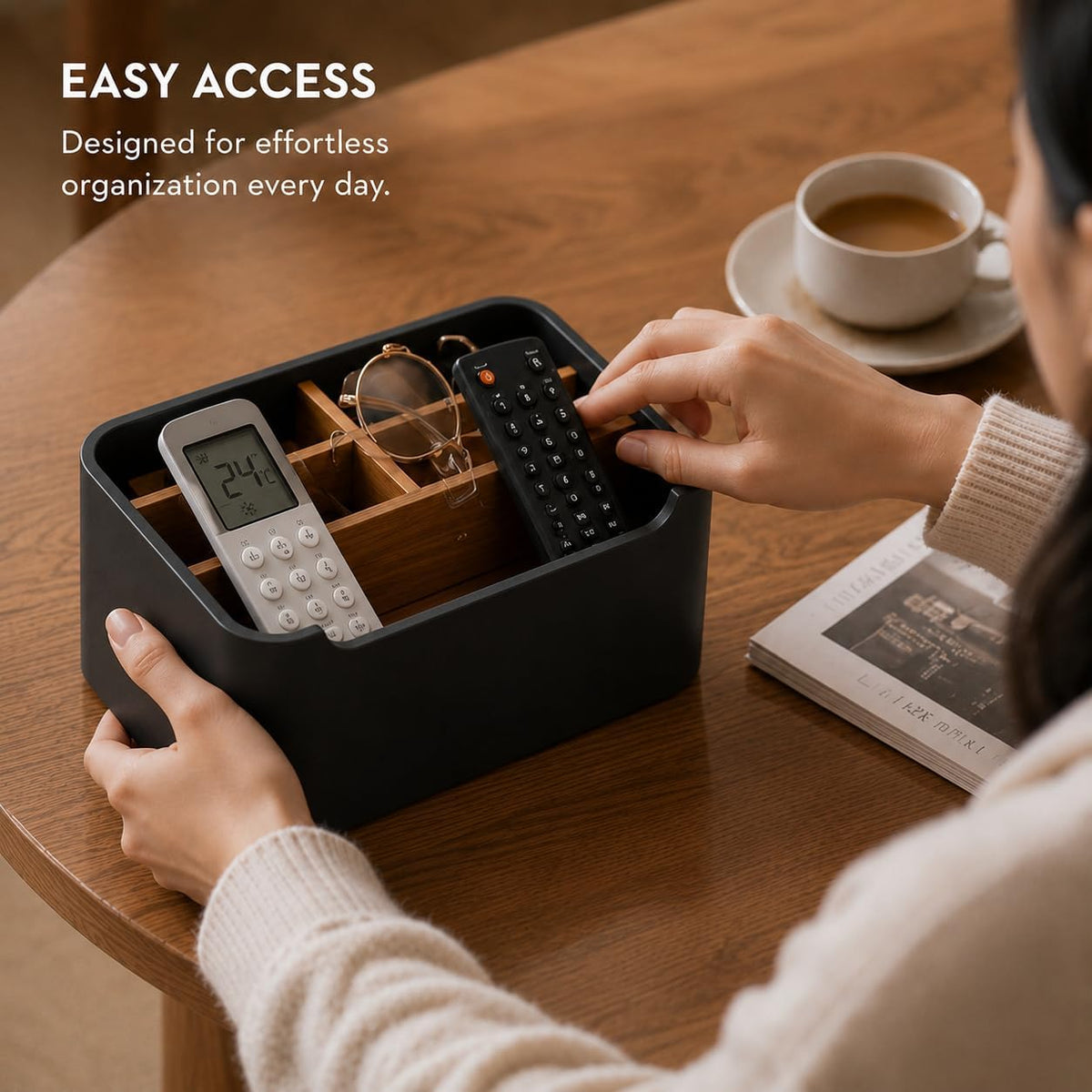 Remote Control Holder, Desk Organizer with Removable Dividers,Black