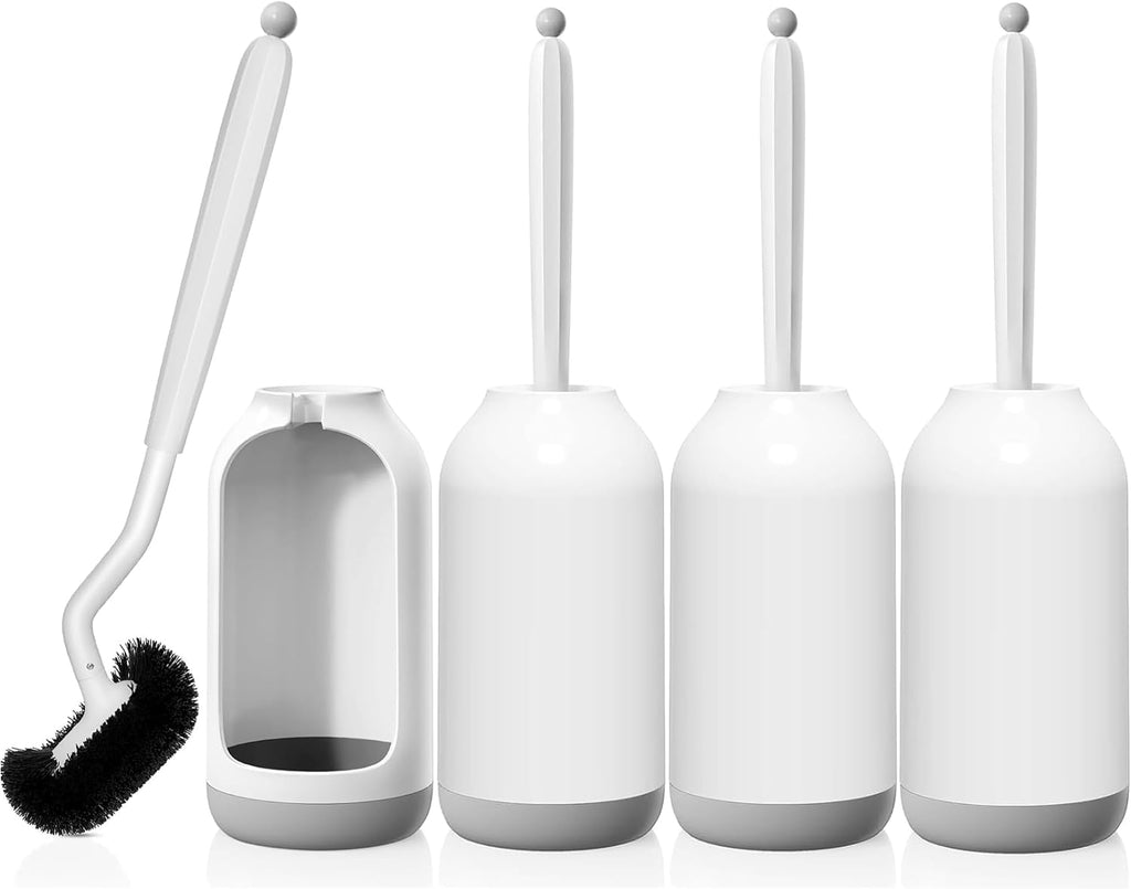 HAMITOR Toilet Bowl Brush Holder Set: Curved Bristle for Deep Cleaning