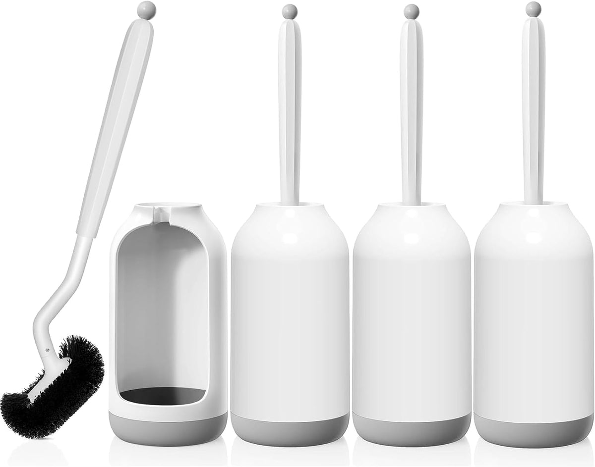 HAMITOR Toilet Bowl Brush Holder Set: Curved Bristle for Deep Cleaning