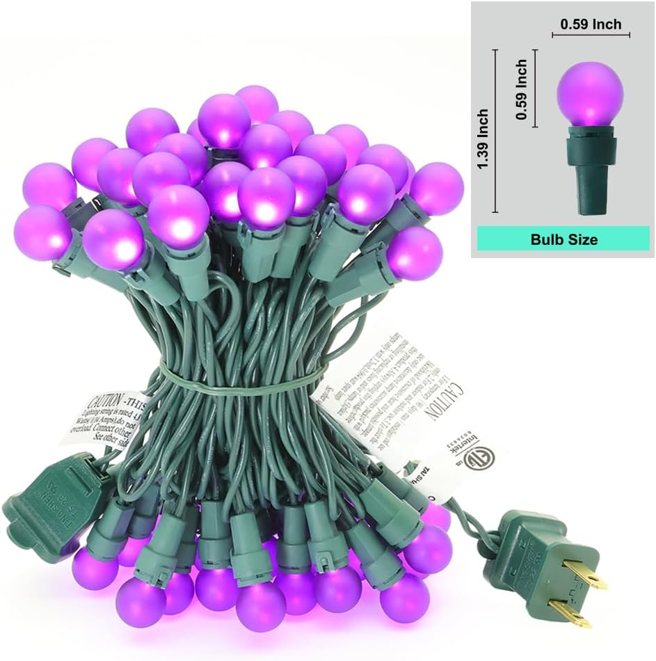 Halloween Lights Purple G15 Globe String Light 50 LED 13.5ft Plug in Faily Lights Christmast Tree Lights for Indoor and Outdoor use Thanksgiving Yard Xmas Tree