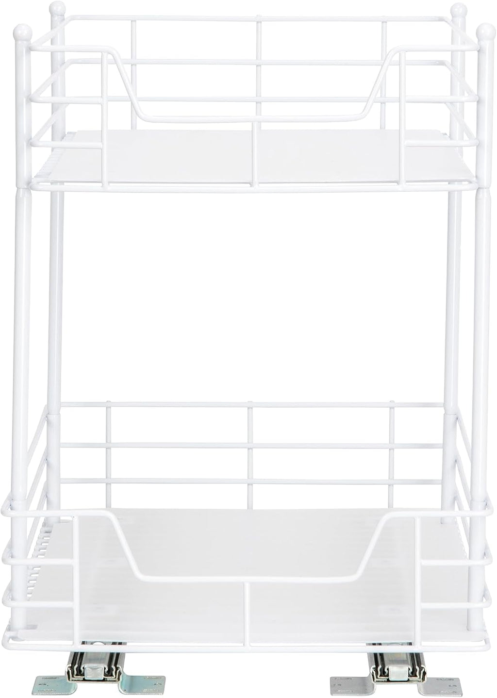 Household Essentials White Steel Two-Tier Pantry Organizer with Plastic Accents