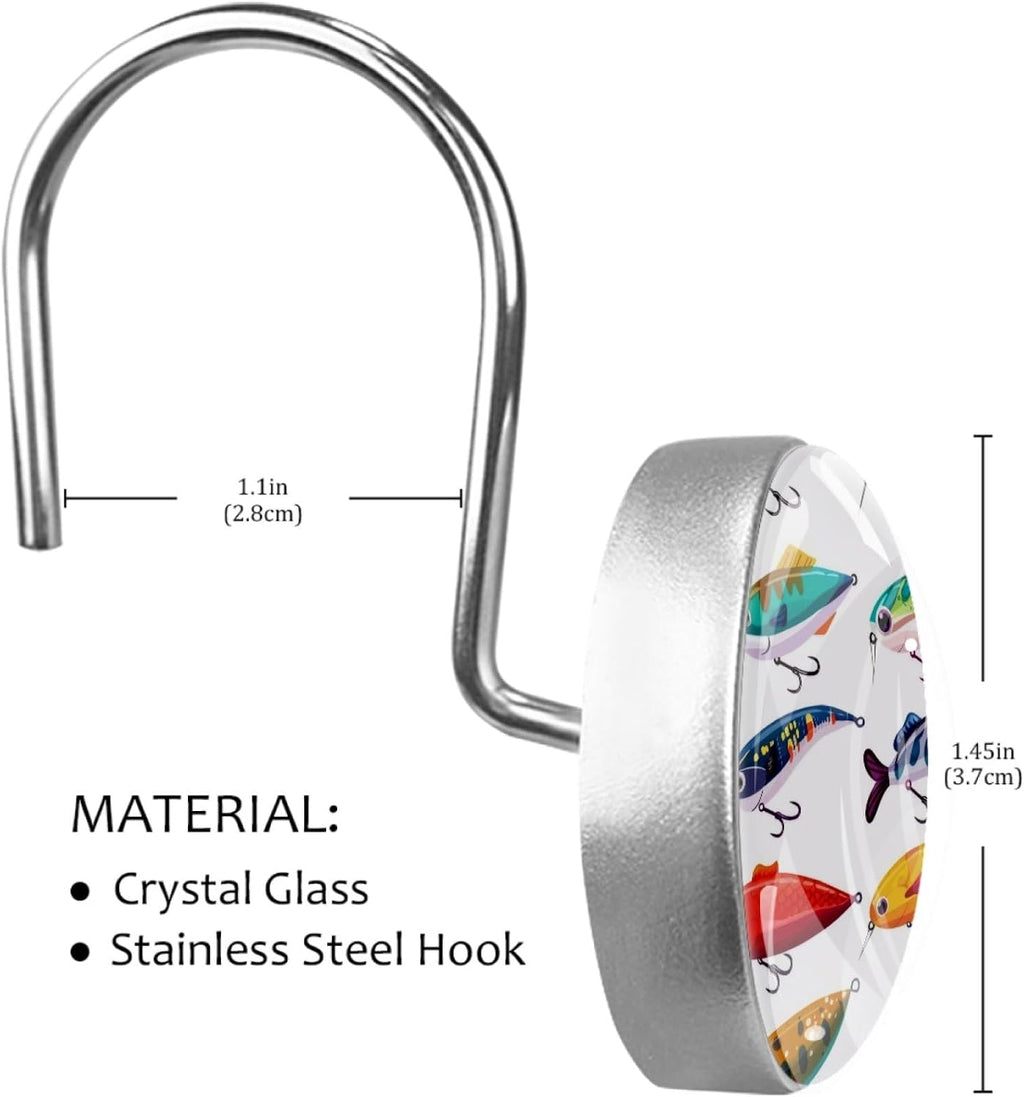 12 Pcs Fishing Lures Shower Curtain Hooks, Decorative Shower Curtain Rings for Bathroom, Stainless Steel Rustproof Curtain Rings Hangers for Shower Curtain Rod