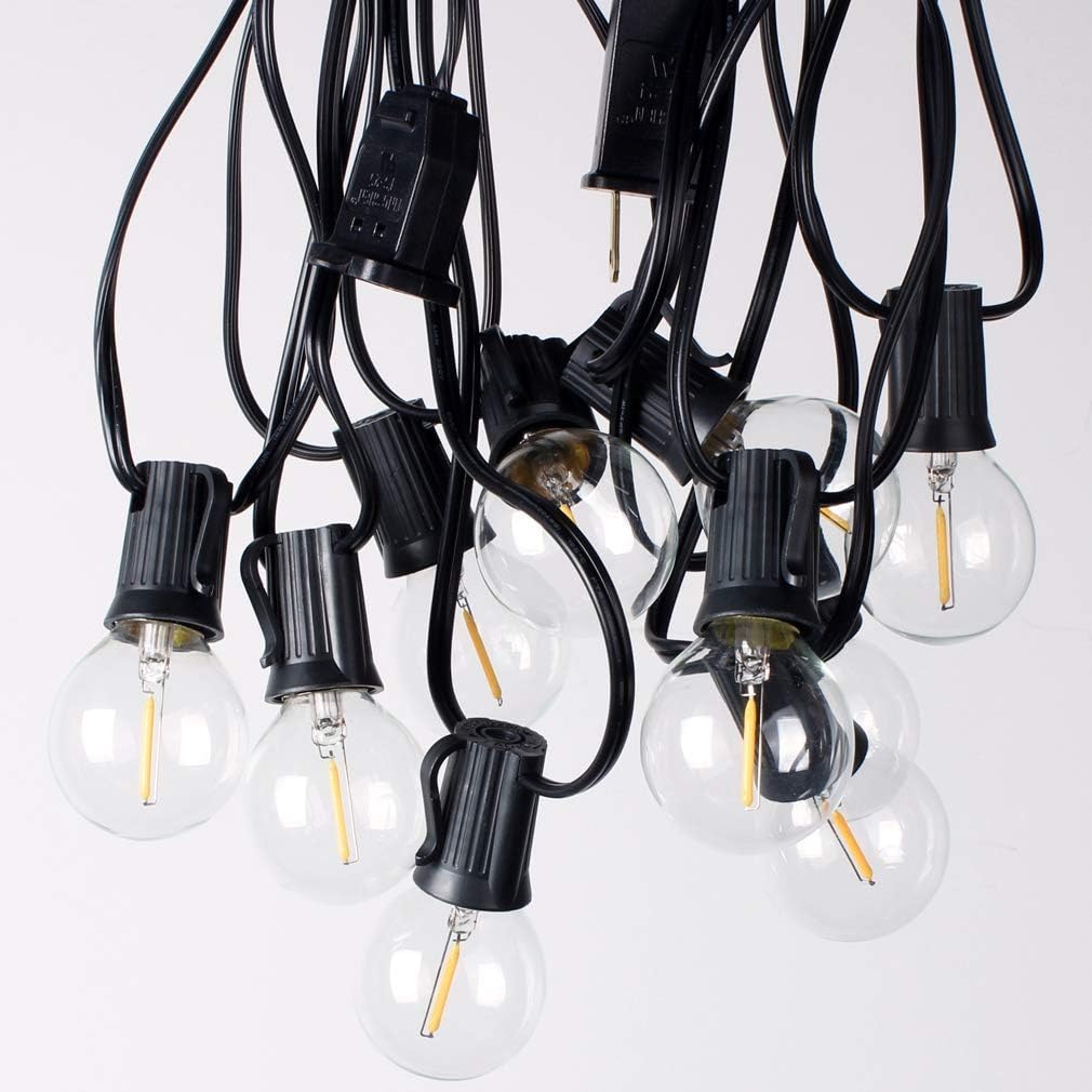 Outdoor String Lights 48ft with 23+2 Spare Bulbs, Shatterproof Dimmable Waterproof, LED 1W 60LM 2200K Warm Glow for Indoor/Outdoor Decoration and Lighting -Black Wire