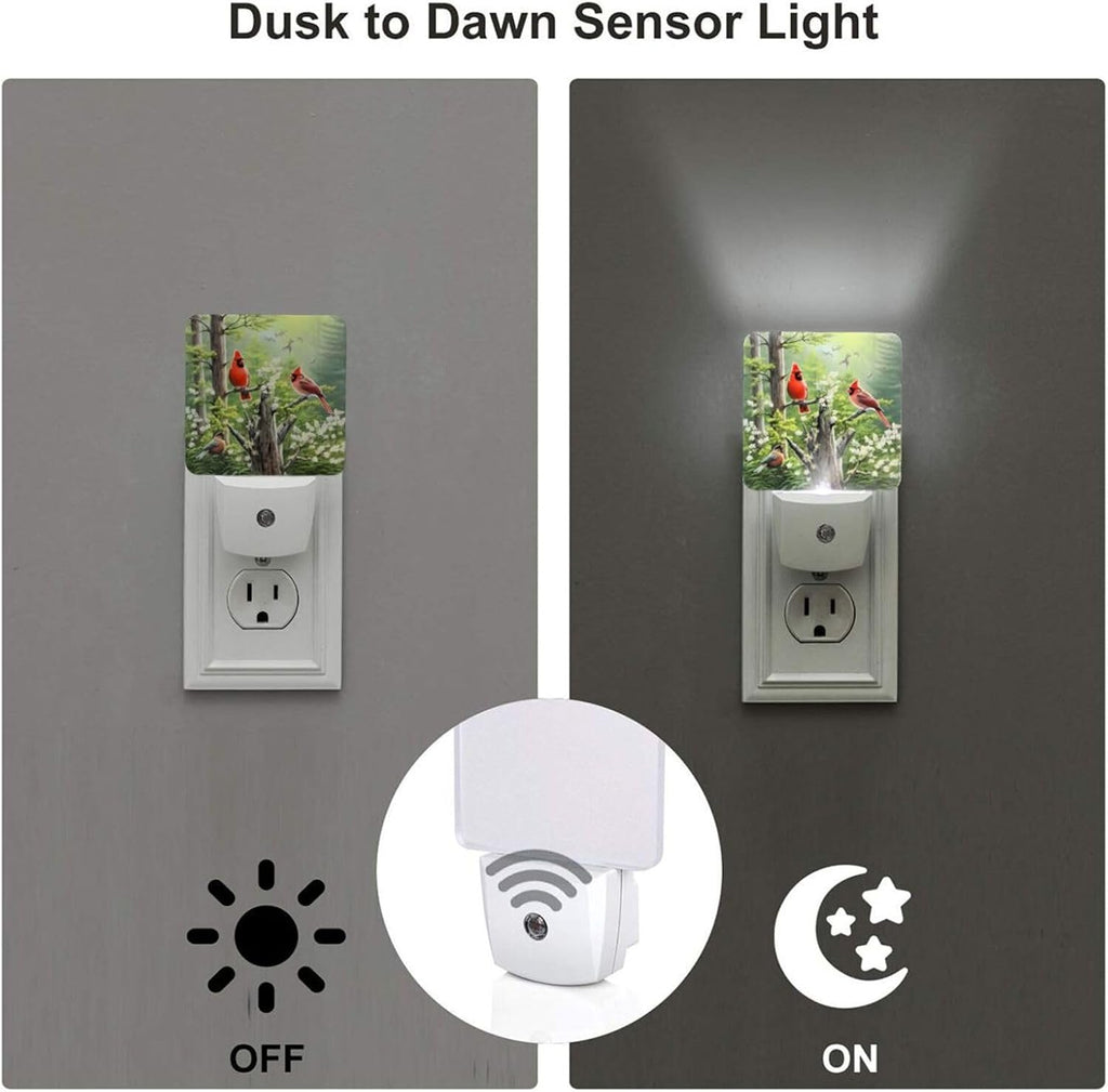Fall Tree Set of 2 Night Lights, Spring Trees Birds Auto Sensor LED Dusk-to-Dawn Night Lamp Plug-in Indoor Home Decorative for Adult