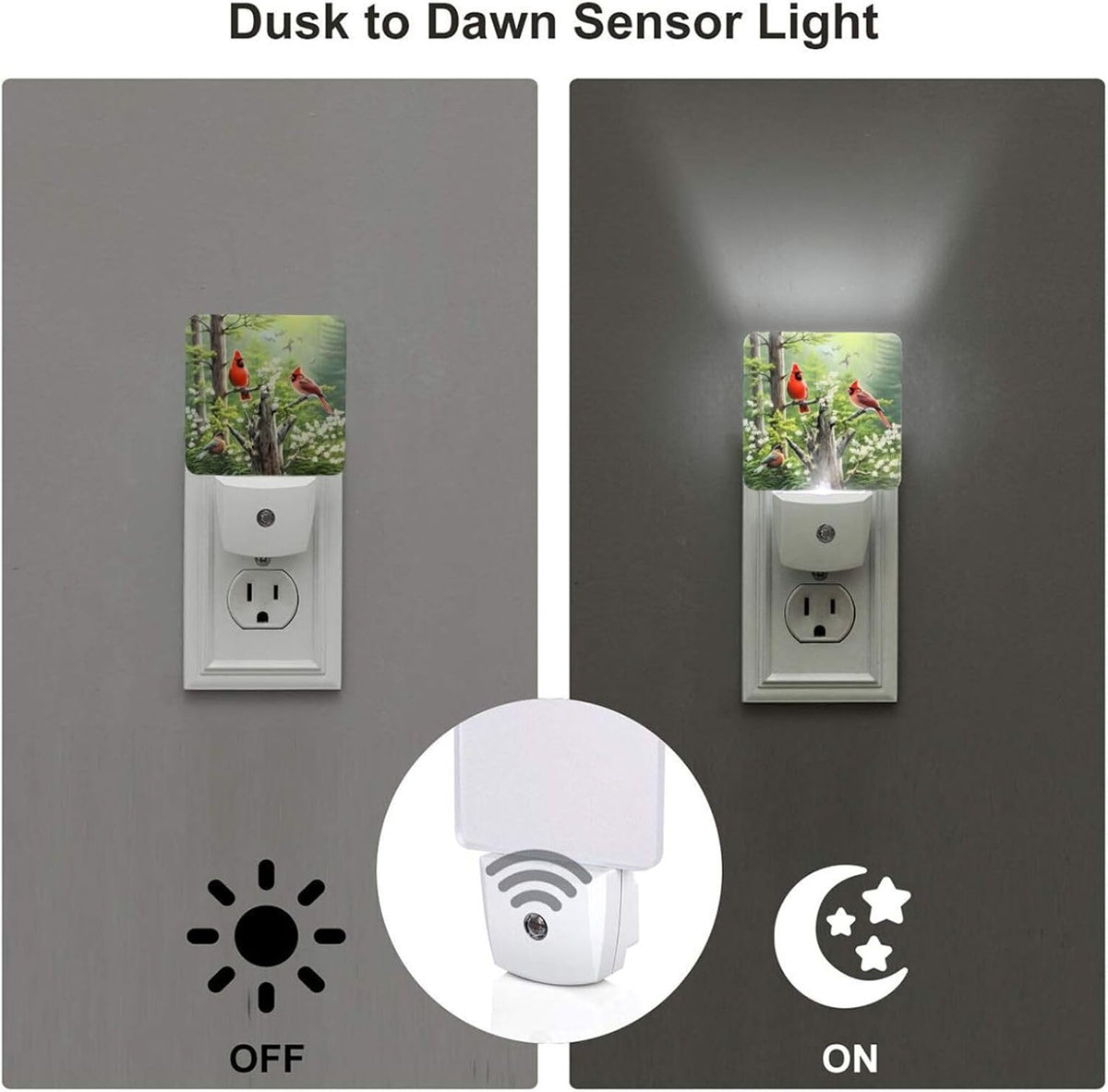 Fall Tree Set of 2 Night Lights, Spring Trees Birds Auto Sensor LED Dusk-to-Dawn Night Lamp Plug-in Indoor Home Decorative for Adult