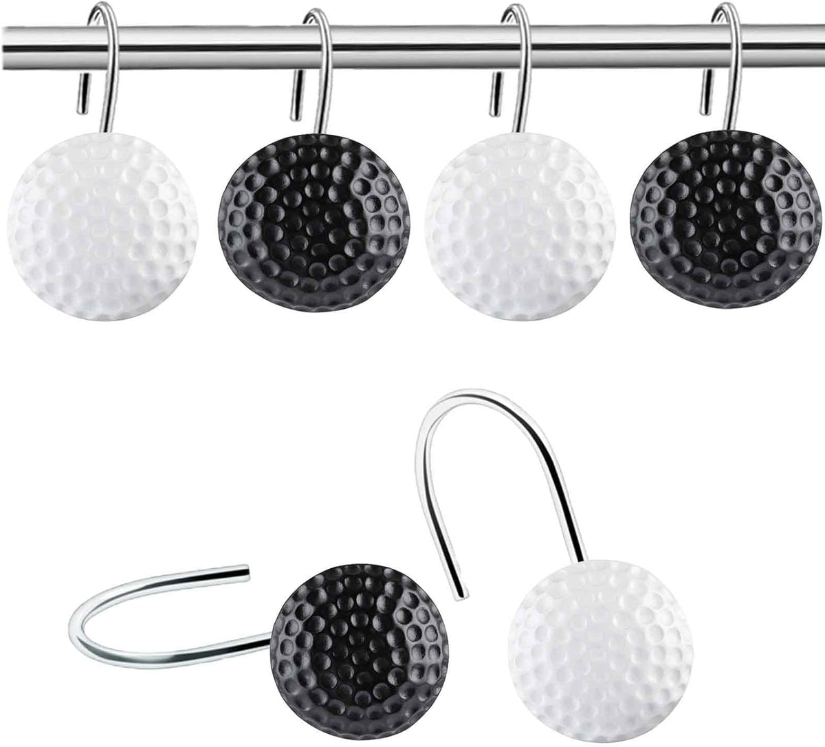 Black White Shower Curtain Hooks Rings Decorative -12 Sets