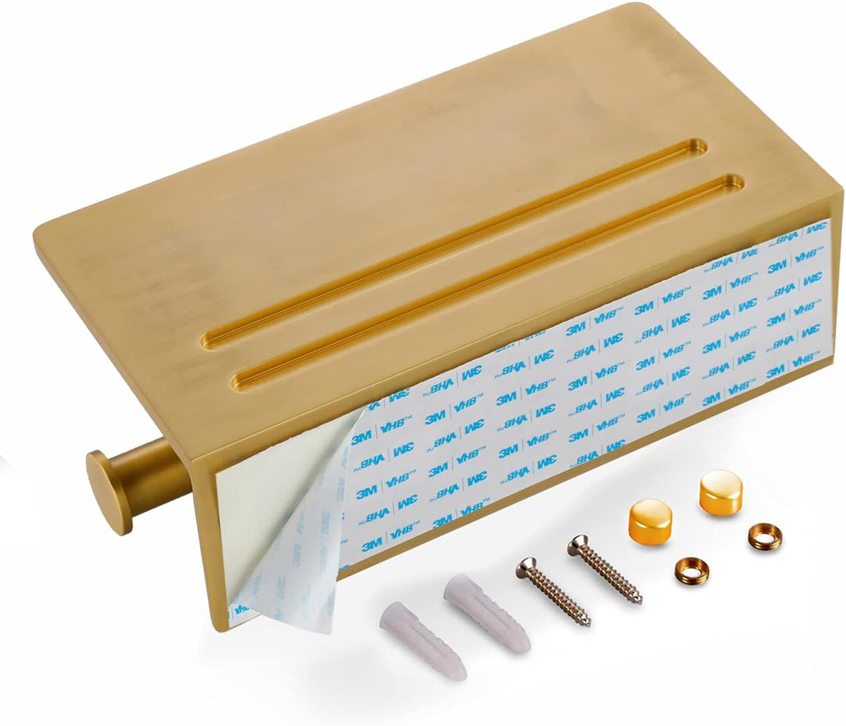 Toilet Paper Holder with Phone Shelf - Aluminum Double Roll Tissue Holder
