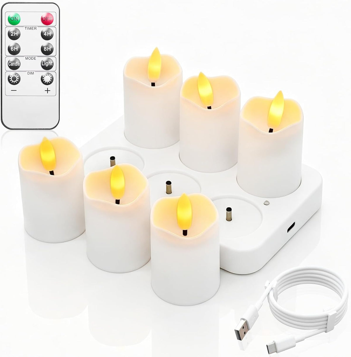 Rechargeable Tea Lights Flameless Candles with Remote & Timer, 6-Pack