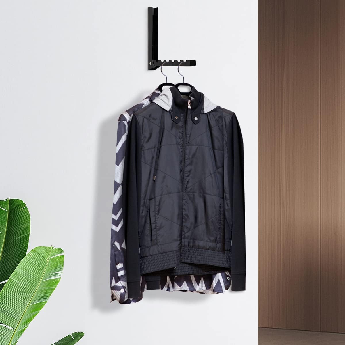 Over Door Hooks - Foldable Laundry Hangers for Clothes, Coats, Towels & Robes - 6 Groves - Behind Door - 2Pcs (Black)