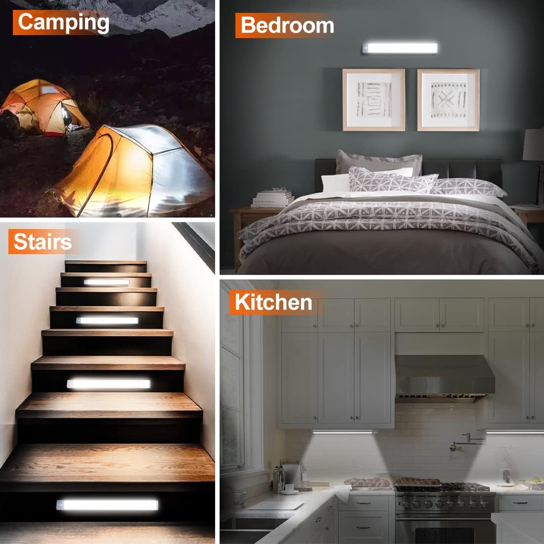 PRIORARE Motion Sensor Closet Light 54 LED Under Cabinet Lights White 2Pack