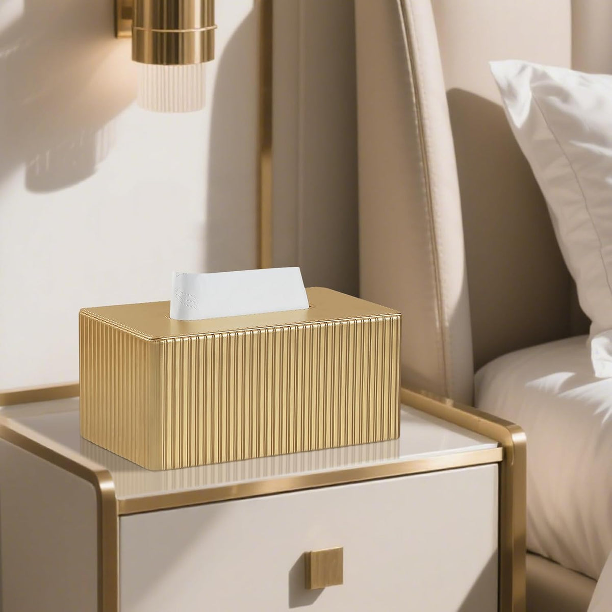PU Leather Tissue Box Cover Rectangle, Tissue Box Holder Gold