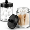 Amolliar Apothecary Jar Qtip Holder w/Metal Lid Glass,Glass, Black 2Pack