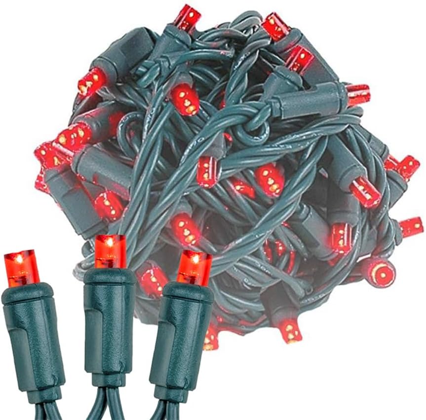 Novelty Lights 11ft 50 LED Red Christmas Lights, Outdoor & Indoor, IP55