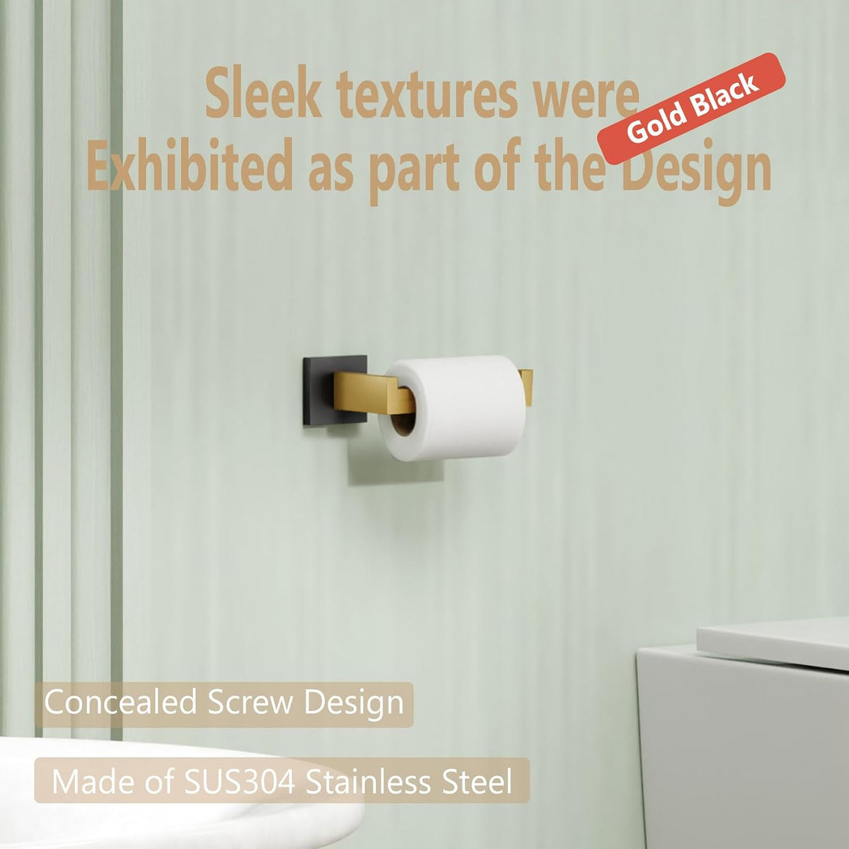 KOKOSIRI Toilet Paper Holders Wall Mounted Toilet Roll Holder for Bathrooms Hardware Washroom T-304 Stainless Steel, Matte Black and Gold B2003GDK