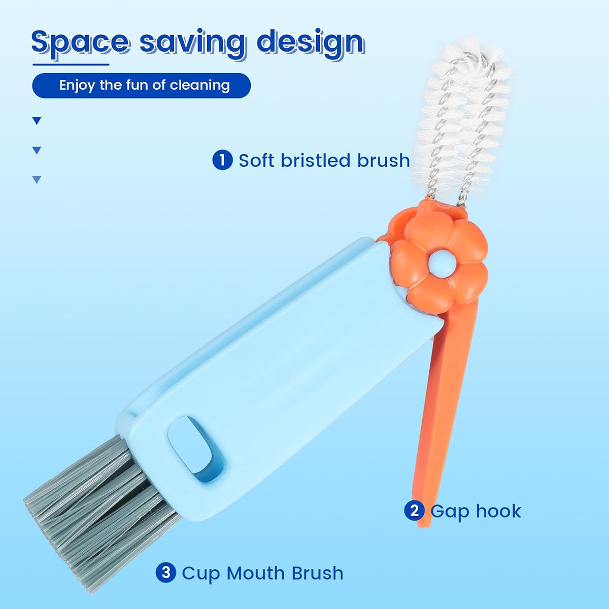 24PC 3 in 1 Cup Lid Cleaning Brush, 180° Rotatable Bottle Brush Gap Cleaner, Multifunctional Crevice Cleaning Brush Set for Baby Bottle, Water Bottle, Tumbler & Kitchen Mugs, 24 Pack Hangable