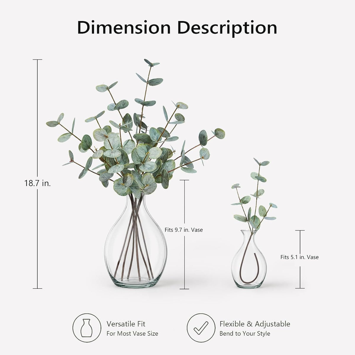 FIACO Artificial Eucalyptus Stems 18.7" 6 Pcs Fake Eucalyptus Plants for Home Decor Faux Greenery Stems Coffee Table Centerpiece Bathroom Farmhouse Bedroom Kitchen Office Desk Decorations