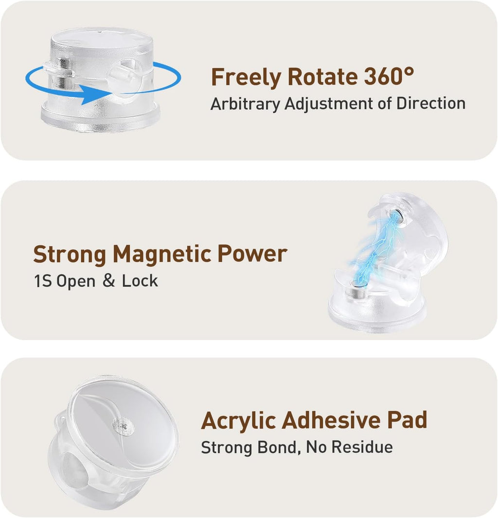 AGPTEK 8 Pack Magnetic Cable Clips, 360° Rotatable Cord Holder, Clear