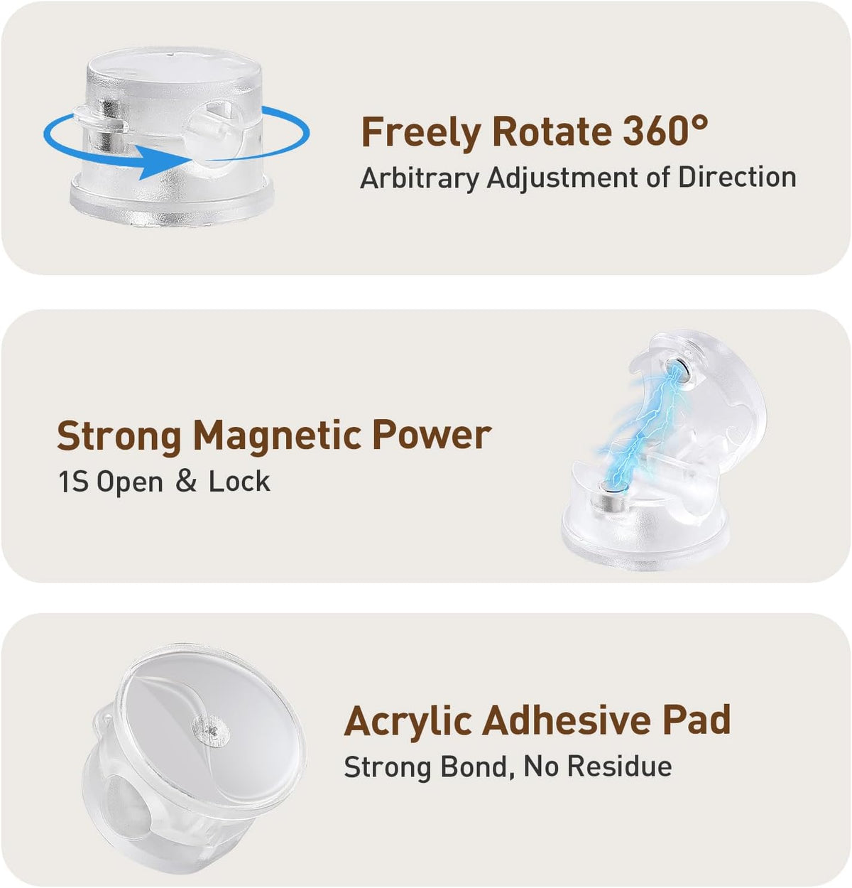 AGPTEK 8 Pack Magnetic Cable Clips, 360° Rotatable Cord Holder, Clear