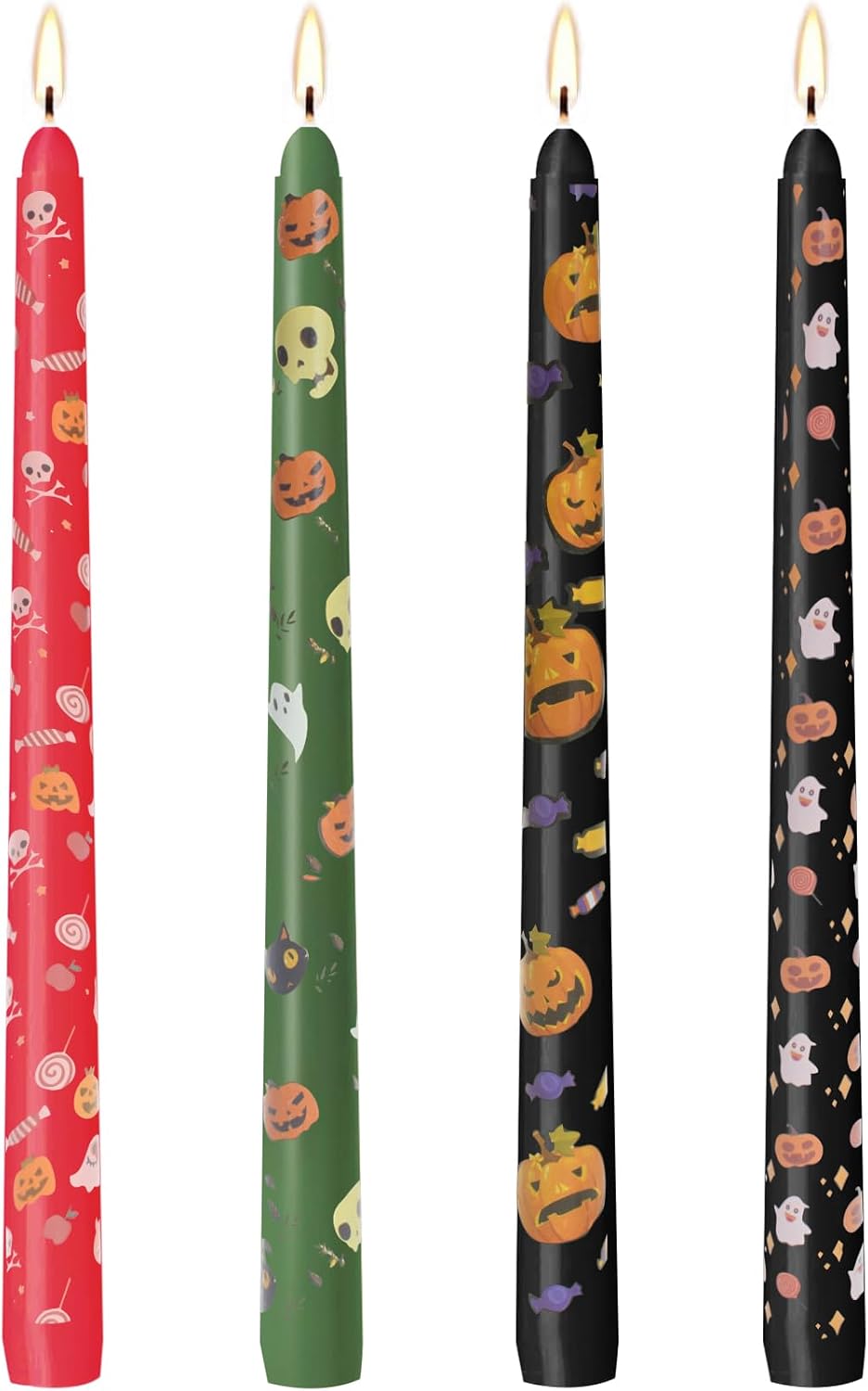 Halloween Candles Set | 4 Pack Printed Floral Candles - Unscented and Smokeless Tall Candlesticks for Home Décor Halloween and Fall Harvest Dinner