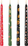 Halloween Candles Set | 4 Pack Printed Floral Candles - Unscented and Smokeless Tall Candlesticks for Home Décor Halloween and Fall Harvest Dinner