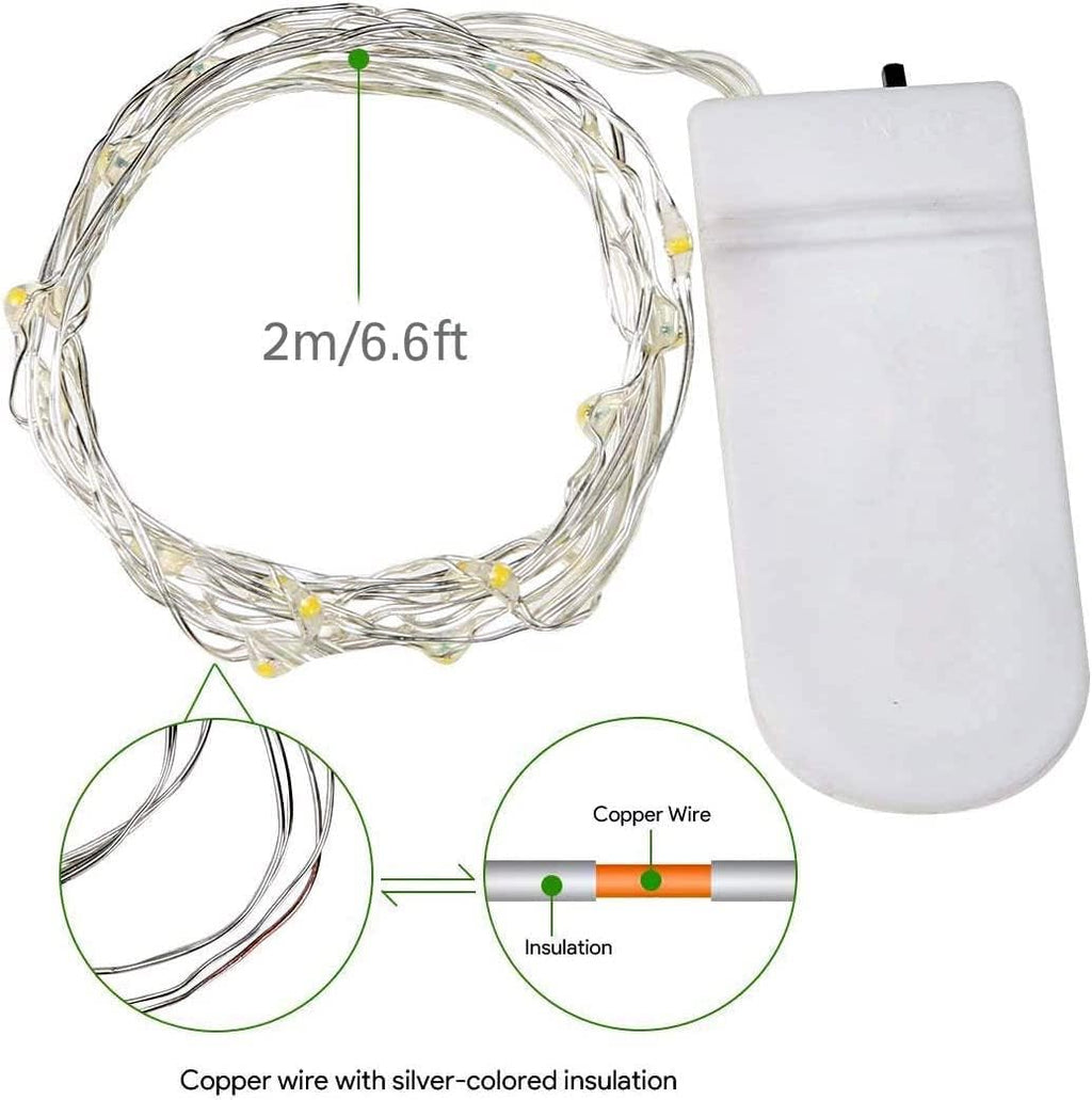 LED Fairy String Lights, Battery Operated Starry Firefly Light 6.6ft 20 LED Waterproof Silver Copper Wire Mini Light for Mason Jar Wedding Christmas Party Decor (12 Pack, Cool White)