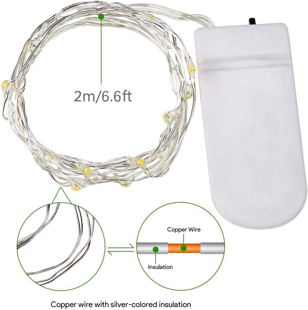 LED Fairy String Lights, Battery Operated Starry Firefly Light 6.6ft 20 LED Waterproof Silver Copper Wire Mini Light for Mason Jar Wedding Christmas Party Decor (12 Pack, Cool White)