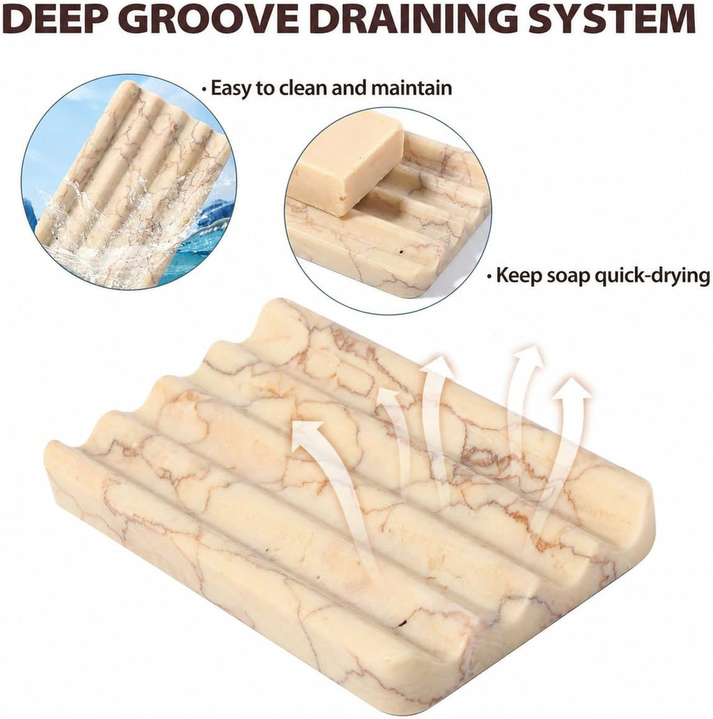 Koville Natural Marble Soap Dish for Bathroom Shower, Bar Soap Holder