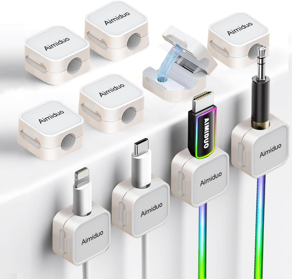 Magnetic Cable Clips Cord Organizer Holder,10-Pack Cable Management Cord Clips,Adhesive Phone Cable Wire Charger Cord Holder For Nightstand Desk Charging Cords Wall Car Desktop Office (10, white)