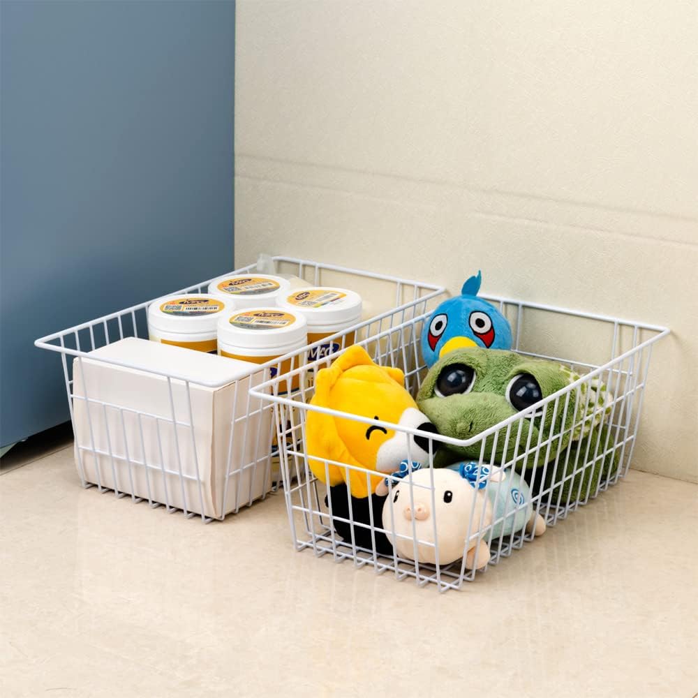 SANNO 14" Upright Freezer Storage Baskets, Farmhouse Metal Wire Organizer Storage Bin for Kitchen Pantry, 6 Pack for 16/17 / 21 Cu.Ft Stand up Freezer