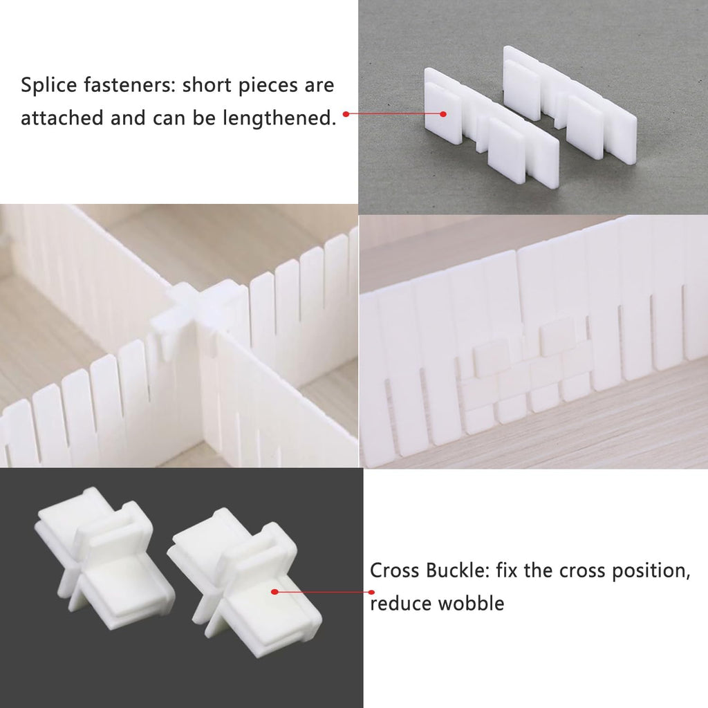 22 Pack Drawer Divider Clips Holder Plastic Mount Fixing Buckle Corner Angle Cross Connector Ends for Drawer Organizer Partition Grid Plates Separators Rail Box Installation (4 Types)