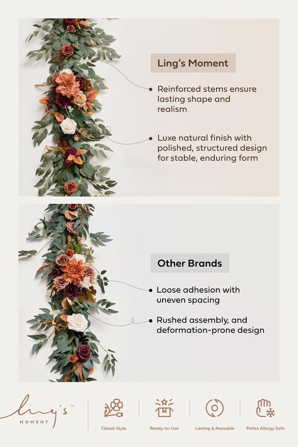 Ling's moment Ivory Eucalyptus Flower Garland White Wedding Arch 6 FT