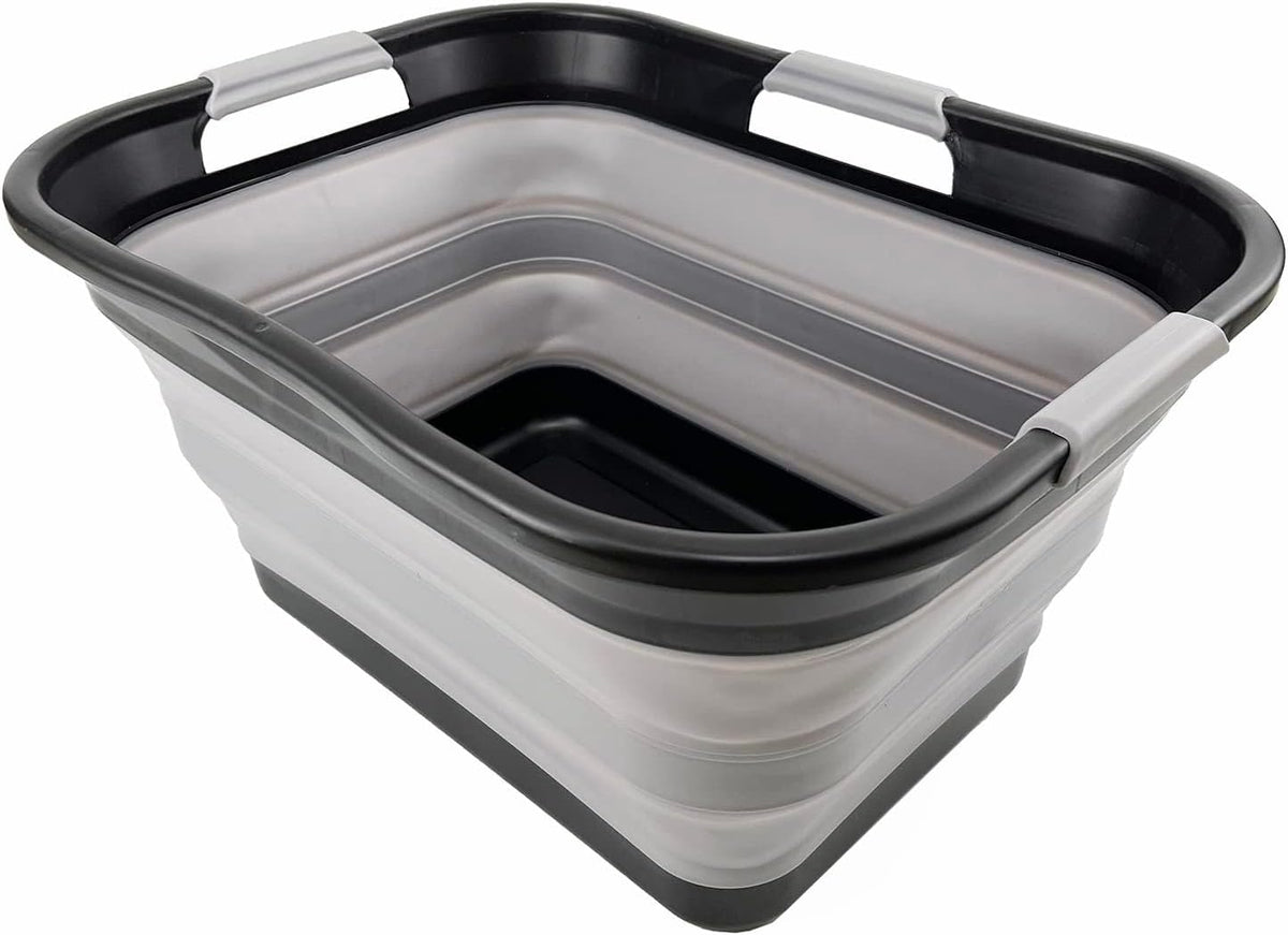 New SAMMART 30L(8 gallon) Collapsible Plastic Laundry Basket - Foldable Pop Up Storage Container/Organizer - Space Saving Hamper/Basket - Water Capacity 24L(6.3 gallon) (Black/Alloy Grey)