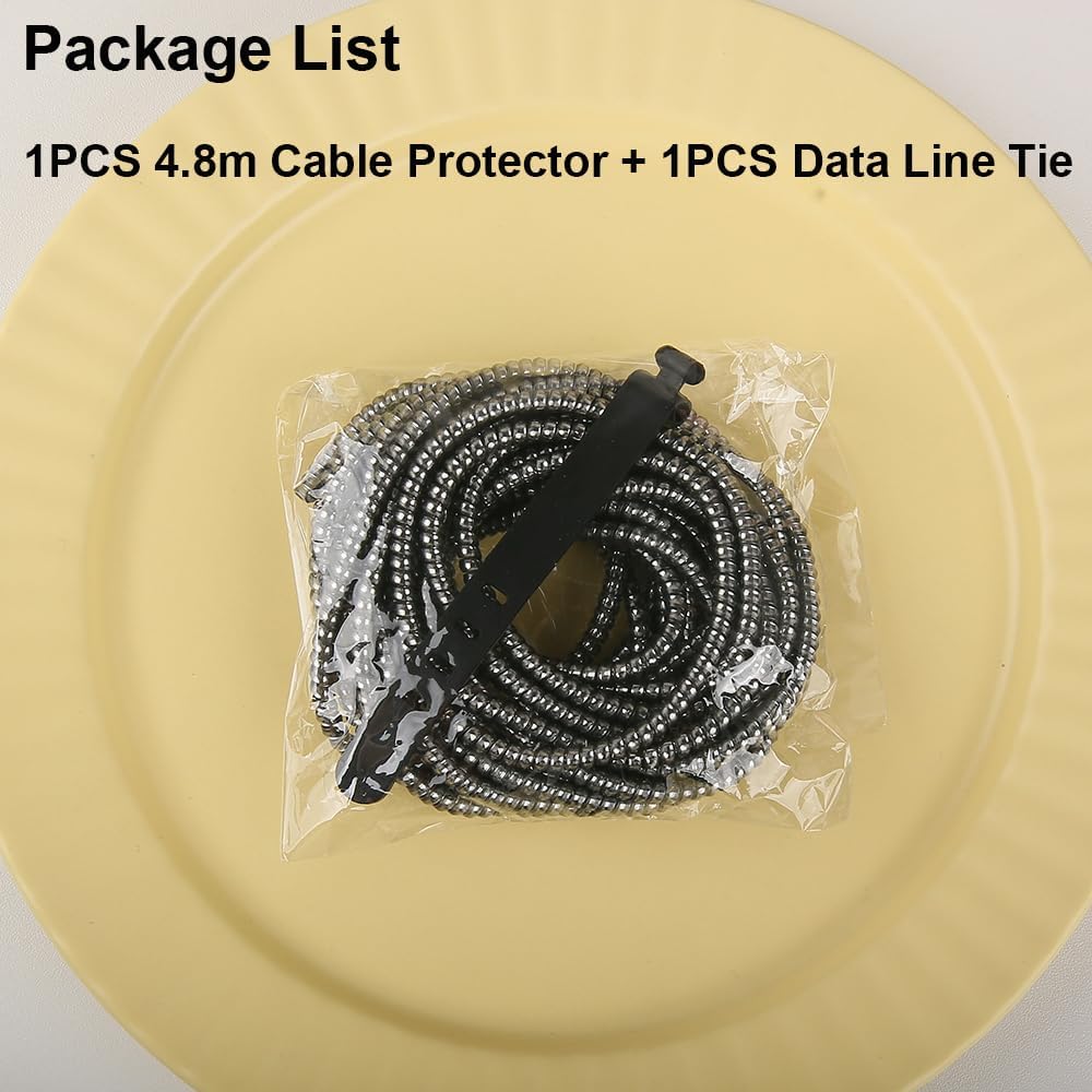 4.8M(15.75FT) Spiral Cable Protector, Multicolor Suitable for Most Phone/Pad/Laptop USB Wire Cord Savers Protection Cover Anti-Break Wrap Charger Data Line Cables Sleeves, Laser Black