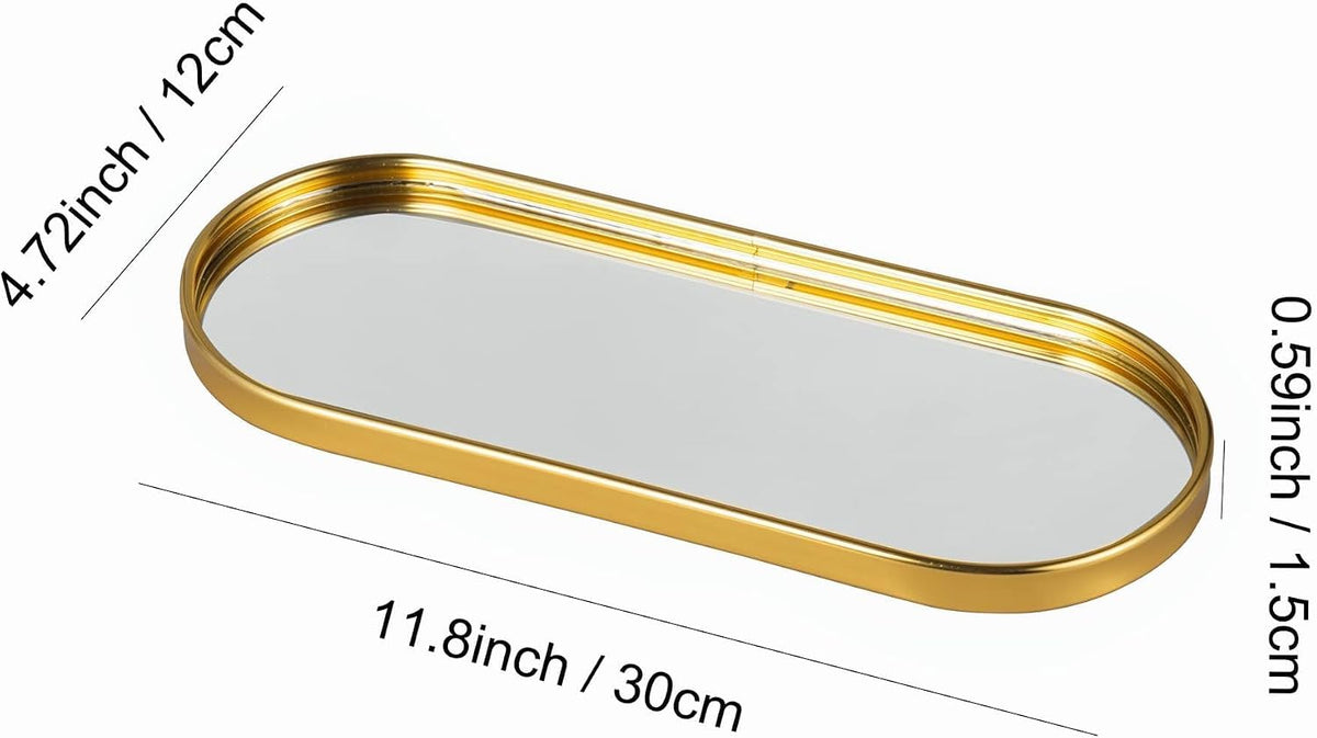 Feyarl Gold Mirrored Jewelry Trinket Tray Vanit Little Ring Earings Organizer Ornate Cosmetic Perfume Tray Display Decorative Coffee Table Tray for Home Decor Dinning Room Dresser Tabletop