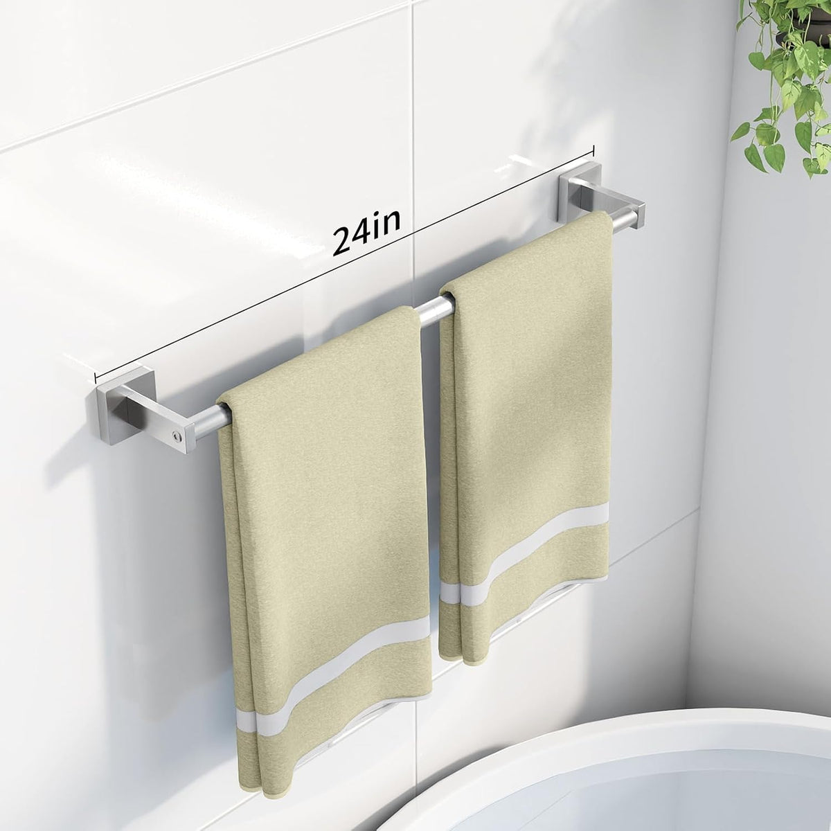 MKO Towel Bar for Bathroom, 24" Wall Mounted Towel Rack, Brushed Nickel