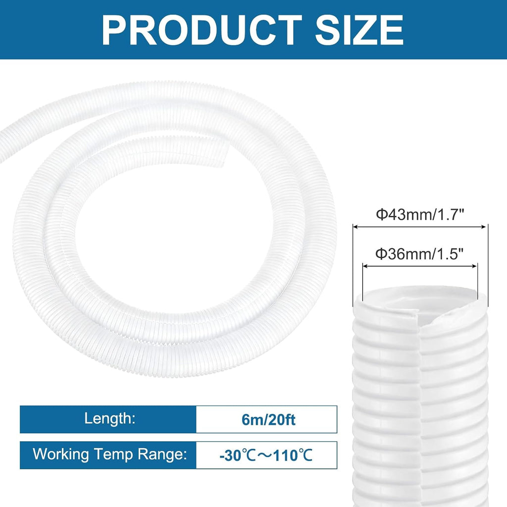 MECCANIXITY 1 1/2" 20ft Split Wire Loom Tubing w/Installation Tool White