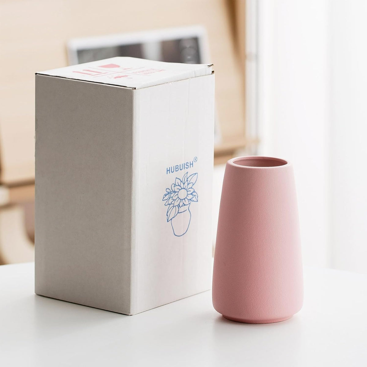 Simple Boho Ceramic Flower Vase for Home Decor (Solid Pink,Small)