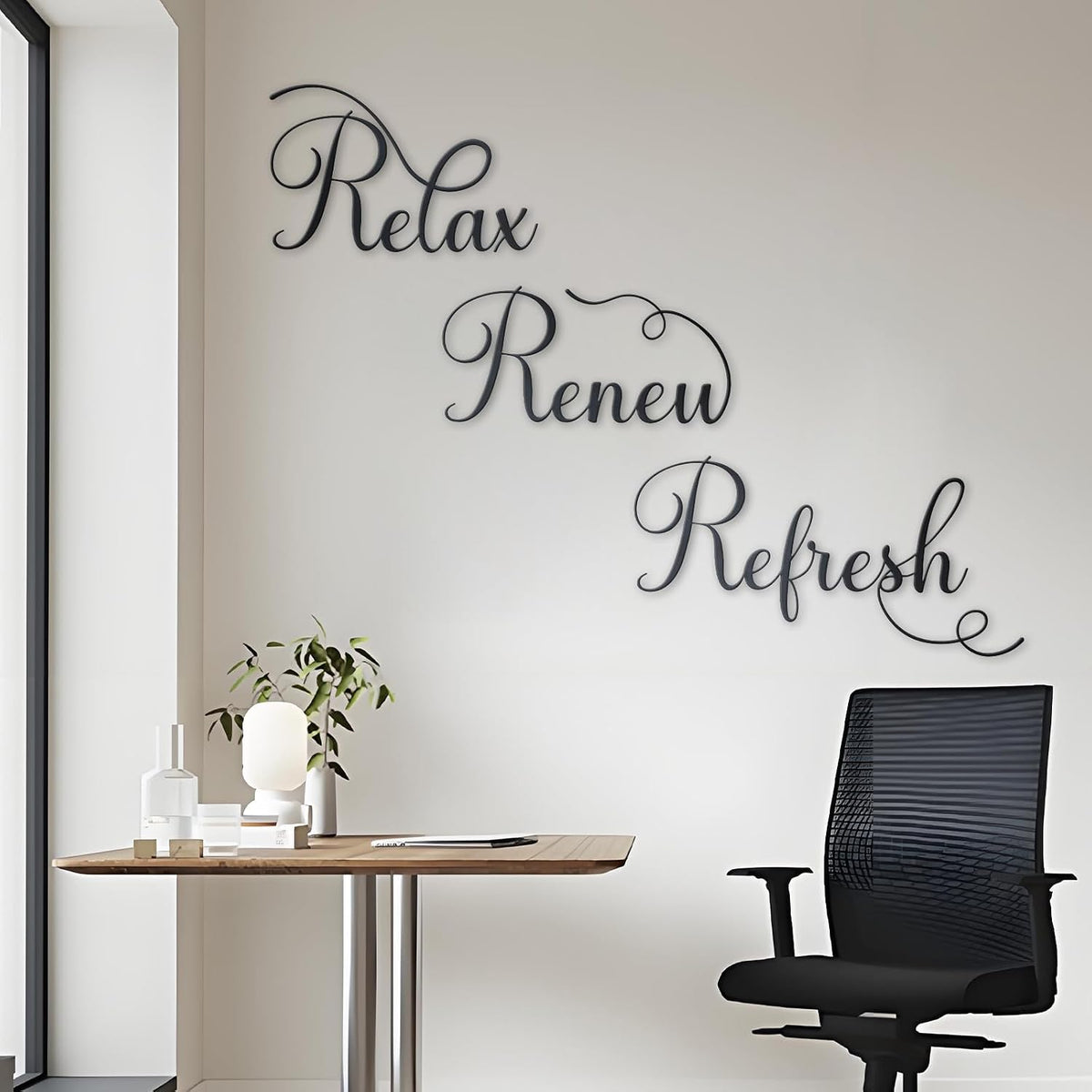 Zzbakress 3 Pcs Relax Refresh Renew Metal Wall Art Black Bathroom Decor Wall Art Metal Decorative Wall Art Farmhouse Wall Decor for Living Room Bedroom Bathroom (Elegant)