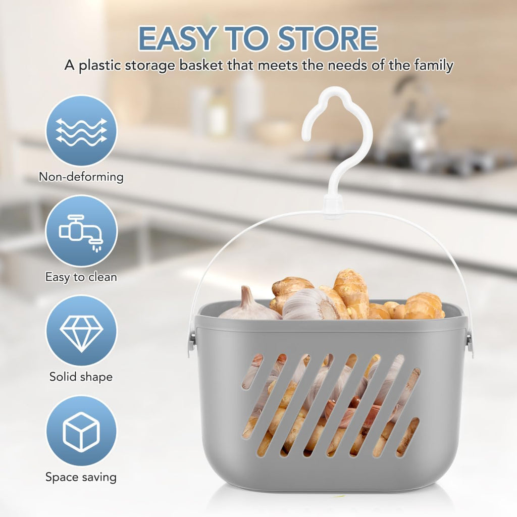 Angoily Hanging Shower Caddy Plastic Hanging Shower Caddy Basket Portable Kitchen Organizer Storage Basket with Hook for Home Grey