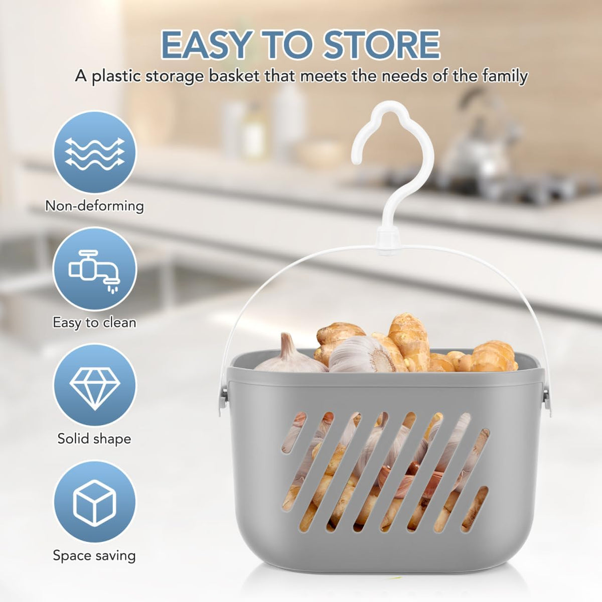 Angoily Hanging Shower Caddy Plastic Hanging Shower Caddy Basket Portable Kitchen Organizer Storage Basket with Hook for Home Grey