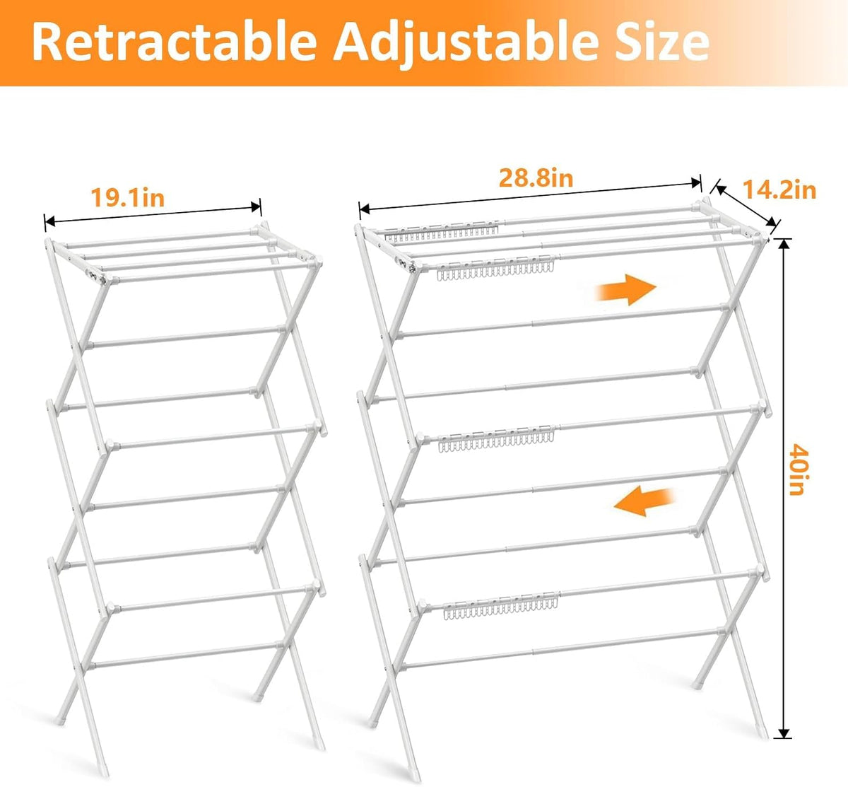 3 Tier Clothes Drying Rack, Foldable Drying Rack Clothing, 40" x 28.8" x 14.2",Indoor & Outdoor Laundry Drying Rack,Space-Saving, Collapsible & Portable, Pure White