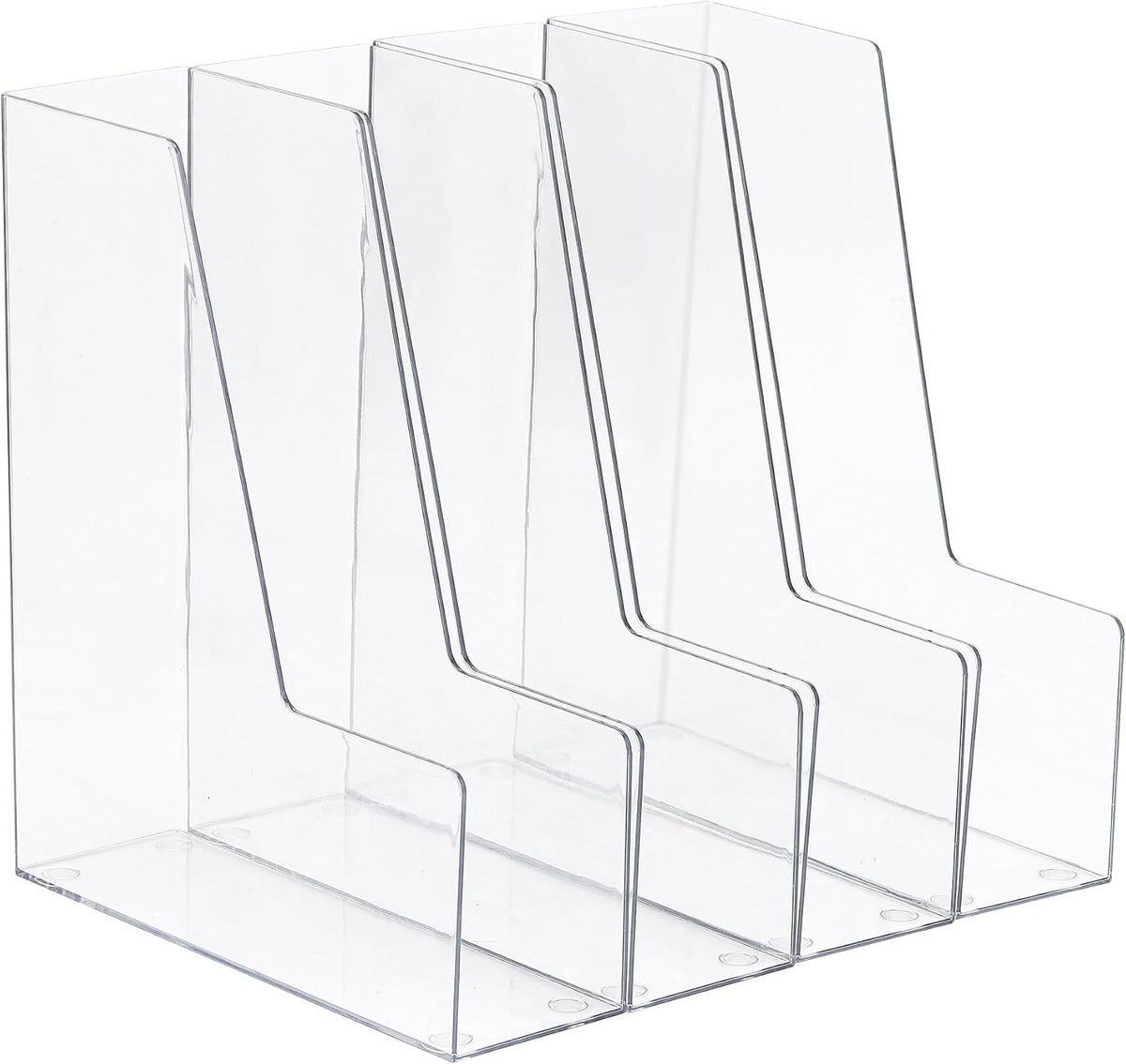 Vertical Magazine File Holder, Clear File Organizer Desk Organizer and Storage Bins Holding for Magazines, Binders, Notebooks, Envelopes, Plastic Office Organization and Storage for Desk, 4 Pack