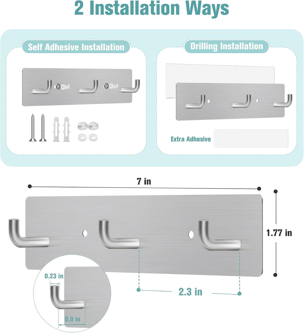 RELBRO Key Holder Wall Mount, Key Rack with 3 Hooks, Small, Silver