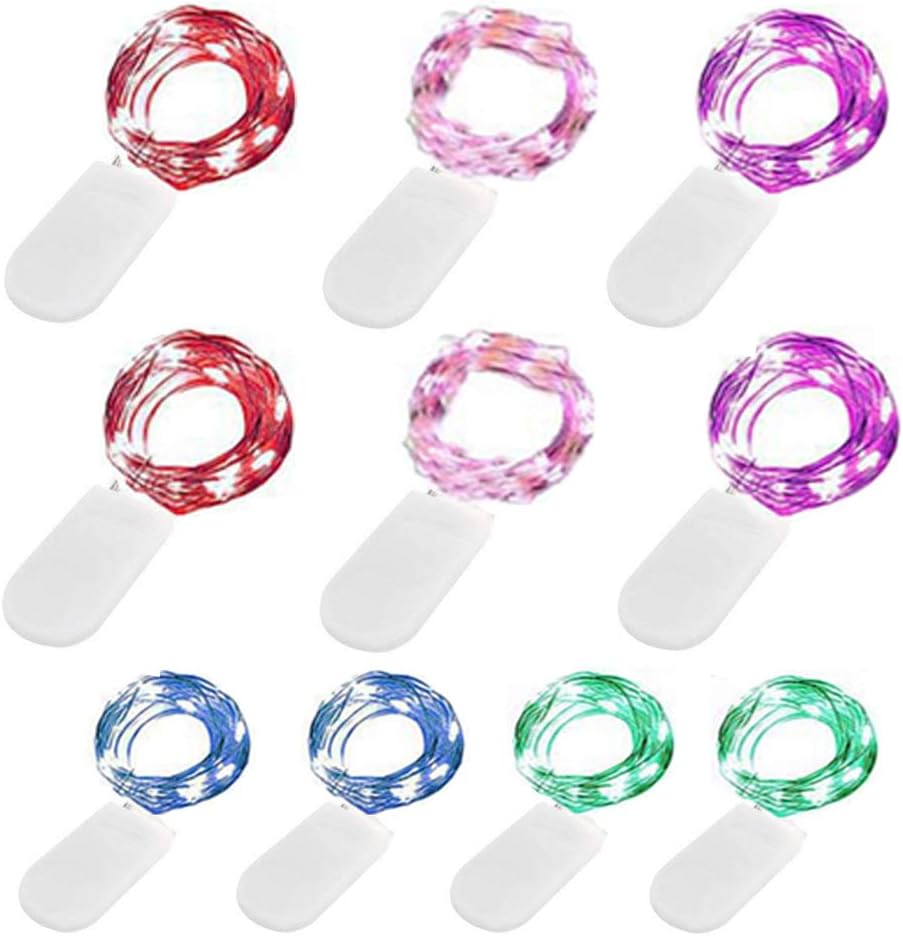 Fairy Lights Battery Operated (Included), 6.6ft 20 LED Mini String Light, Waterproof Silver Wire Firefly Starry Light for DIY Wedding Christmas Party Mason Jars Decor Indoor (Multi-Colored, 10 Pack)