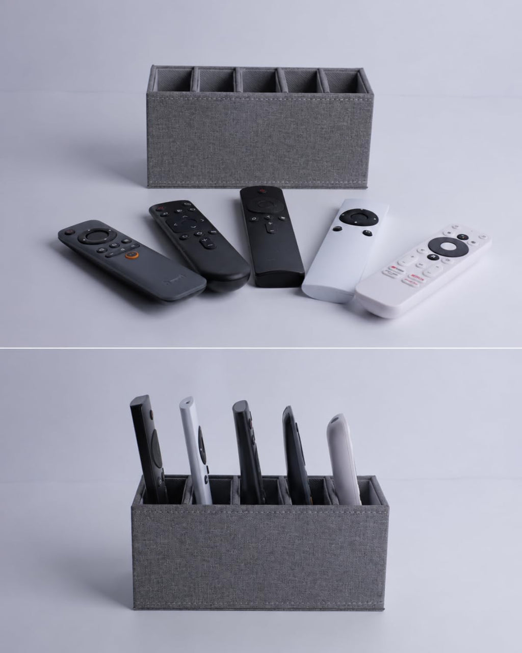 LAMOTI Remote Control Holder, 5-Slot Small Desk Organizer TV Remote Caddy