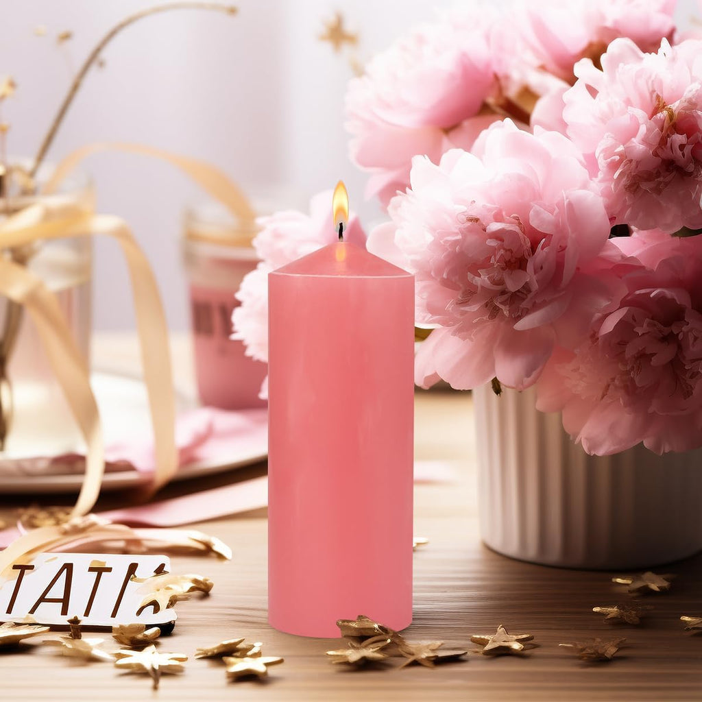 Pink Pillar Candles for Romantic, 3x8 Inch Unscented Column Candles for Spa Church Weddings, Non-Toxic Smokeless and Dripless Hand Poured Emergency Candle