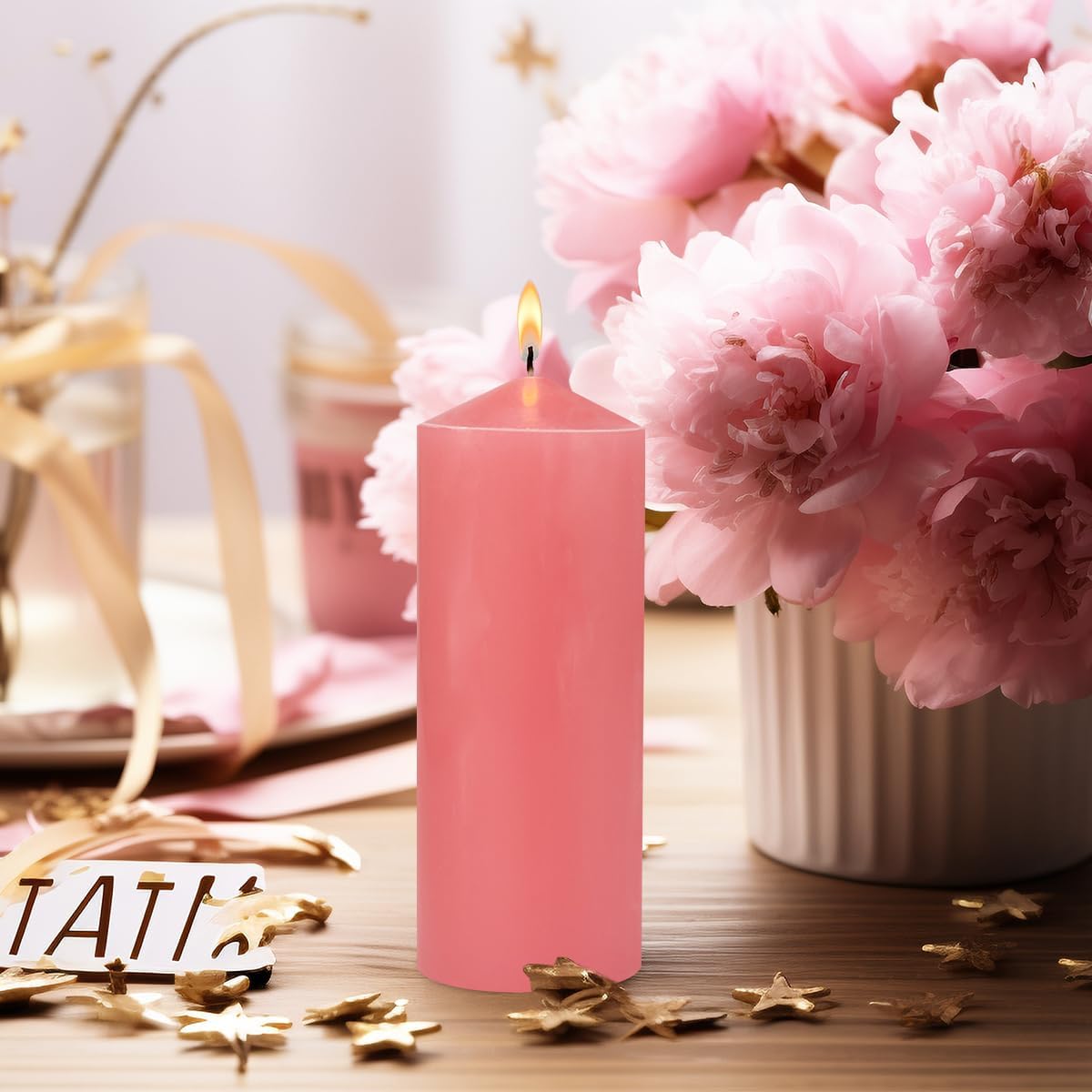 Pink Pillar Candles for Romantic, 3x8 Inch Unscented Column Candles for Spa Church Weddings, Non-Toxic Smokeless and Dripless Hand Poured Emergency Candle