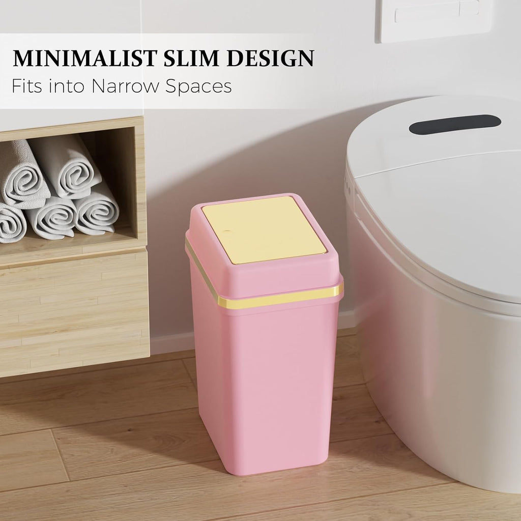 3 Pack Bathroom Trash Can with Lid 4 Gallon Small Trash Can with Press Top Lid Bathroom Garbage Can with 150 Counts Trash Bags for Kitchen Bedroom Office(White Pink Green)